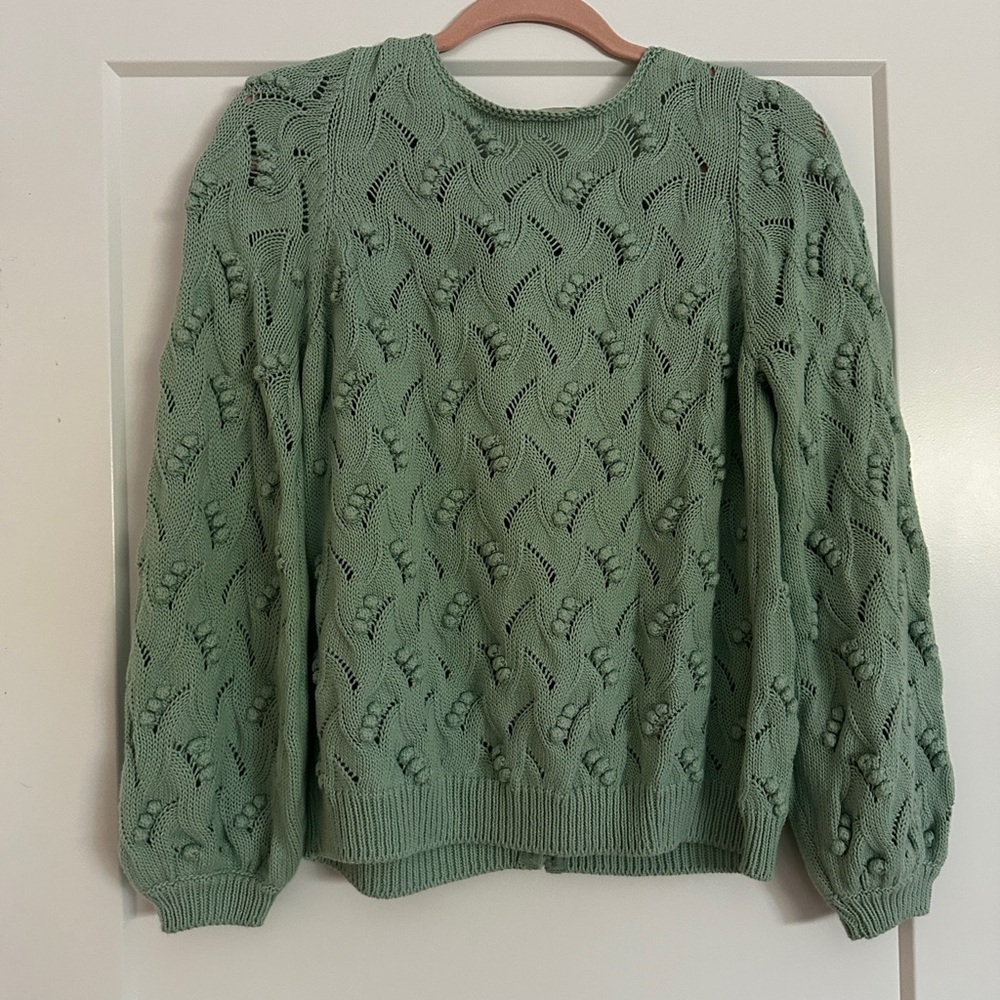Sezane Marthe 100% Cotton Knit Jumper Cardigan Almond Green - Picture 4 of 8
